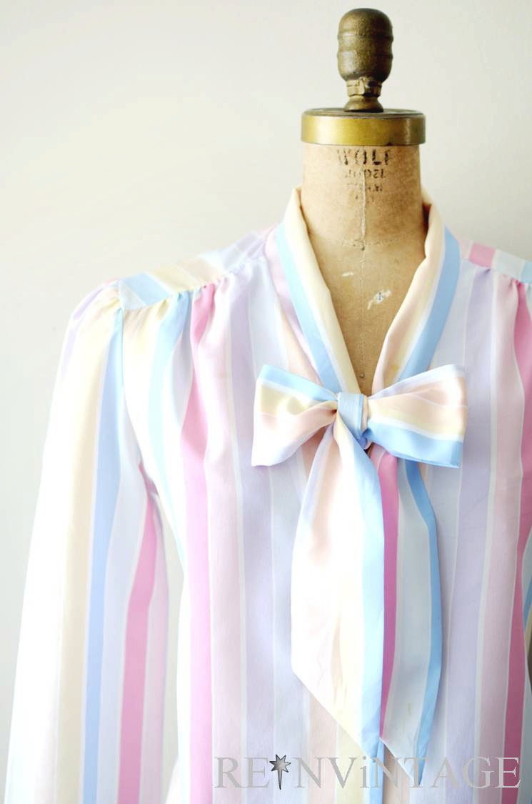 vintage secretary blouse - peachy pink striped top