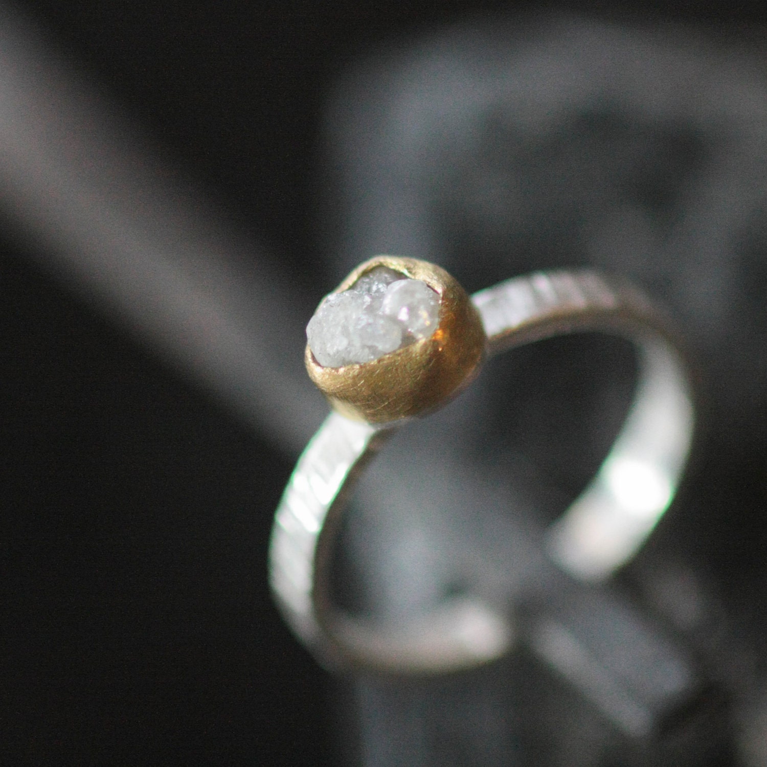 Rough Diamond Ring with 22k Gold All Recycled Metal