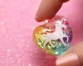 I Love Unicorns and Rainbows... a sparkly heart resin glitter pendant necklace "pink chain included" by isewcute