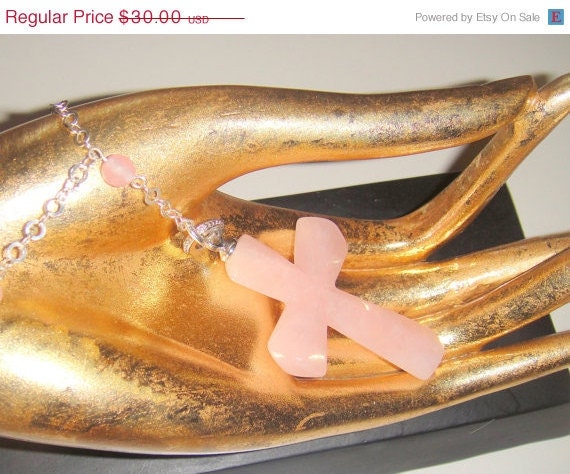 MothersDaySale Rose Quartz Cross Necklace