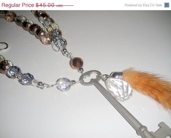 MothersDaySale Charming with Furs and Gems         (Quartz and Mink Tail Necklace)