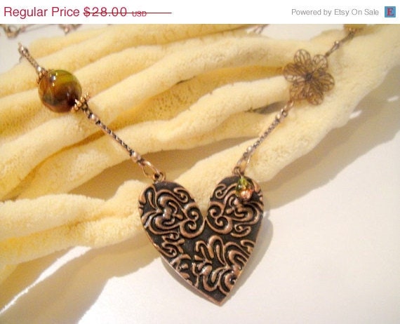 MothersDaySale For the Love of His Heart  (Copper Heart Necklace)