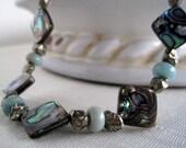 Abalone Shell Pyrite Necklace Amazonite Antiqued Brass Chain