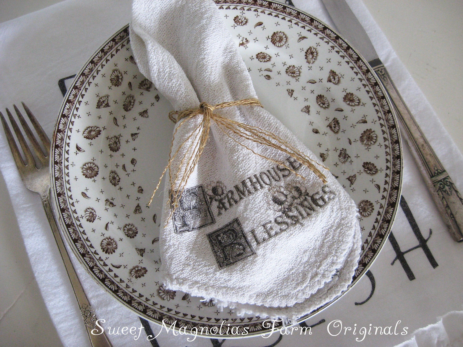 Farmhouse Napkins Set of 4 "Farmhouse Blessings"  - Perfect for BBQ's.. Parties.. Weddings .. and Everyday Use