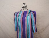 vintage 80s Dress - Blue, Purple and Pink Stripe Sack Mini Dress Sz S M