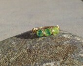 SALE SALE 3 bead ring  Take Me to the Tropics Aqua and Lime merlins gold wrapped ring size 6 1/4