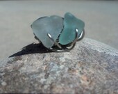 Two Hearts Beat as One.beach Glass Heart Ring US size 6 3/4 7 Alpaca Silver Rustic Modern