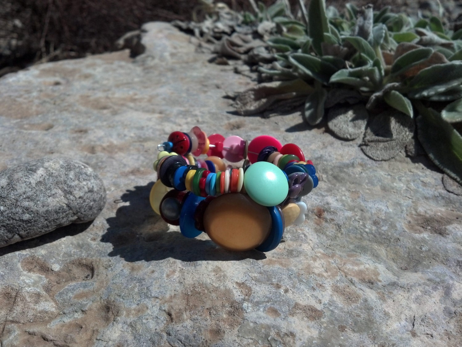 Vintage Button loop bracelet Tons and Tons of Buttons..Colorful, Bold, Fun
