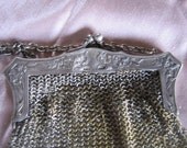 Antique German Silver Mesh Hand Bag Purse Ornately Engraved Clasp