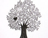 Print Original Illustration Woodland Love Birds Heart Romantic Black White 5x7 - mikaart