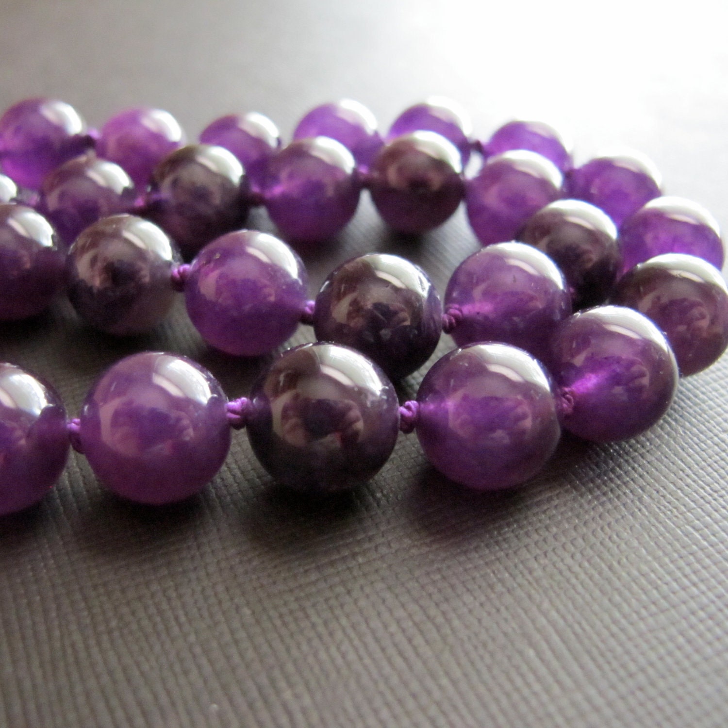 Grapes...Amethyst Hand Knotted Necklace Mother's Day Gift Under 50