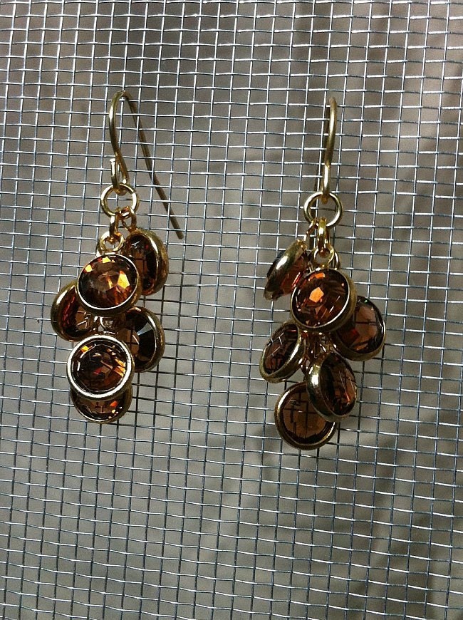 Caramel and Gold Swarovski Crystal Dangle Earrings
