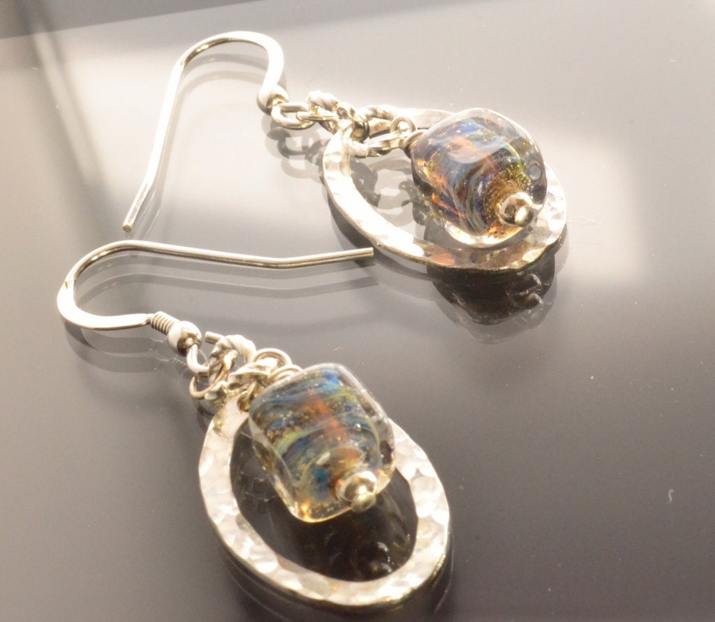 Blue Glass Earrings with Sterling Silver