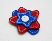 Hair Clip- Embroidered Felt Stars Stacked Red and Blue - 4th of July