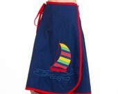 70s Wrap Skirt Sailboat Blue Adjustable Vintage