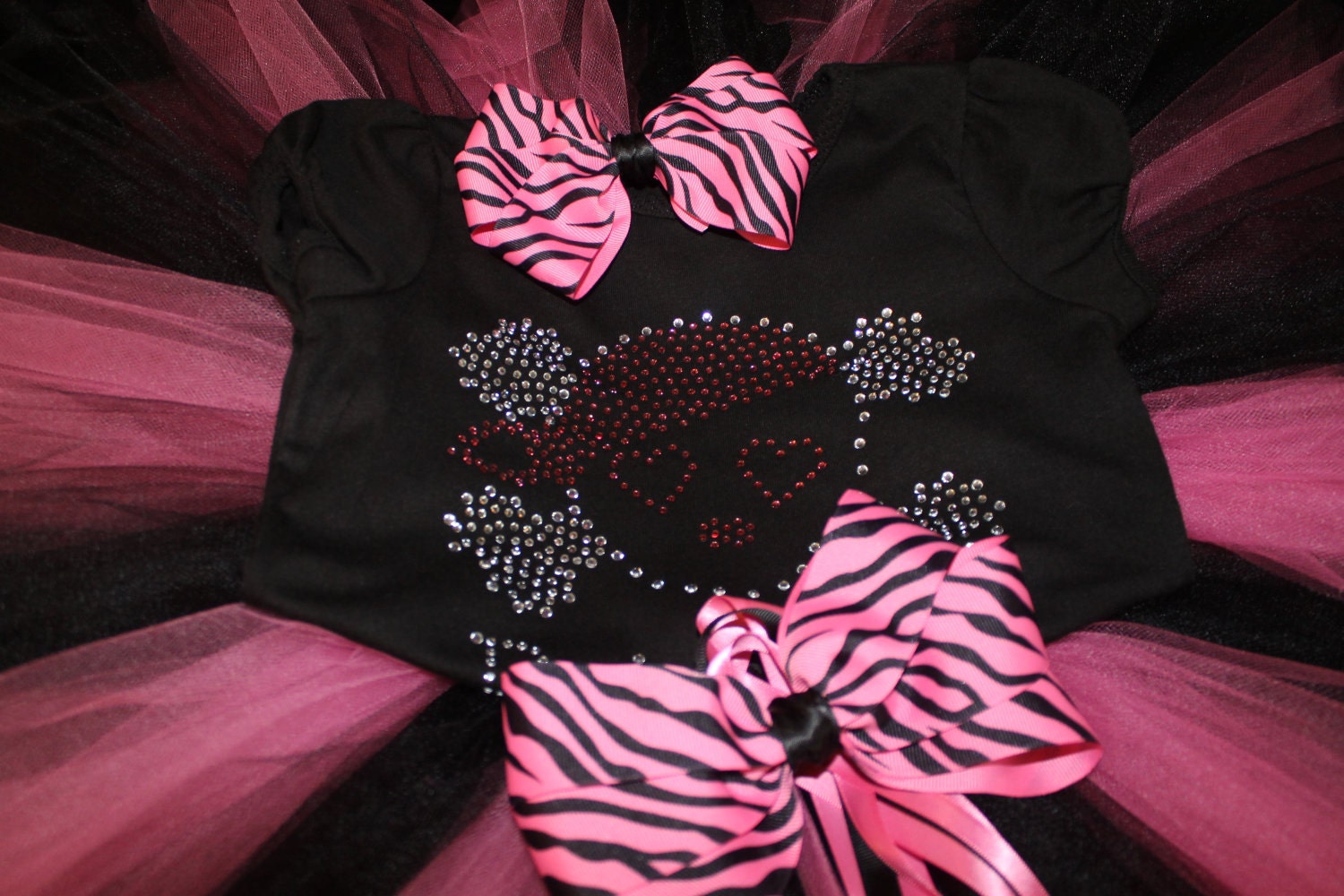 Punky Zebra Pirate Bling Tutu Set--Hot Pink and Black Zebra Bows-