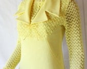 70s Lemon Yellow Dress / Popcorn Stitch Sleeves / Mod Vintage FUN - PetticoatsPlus