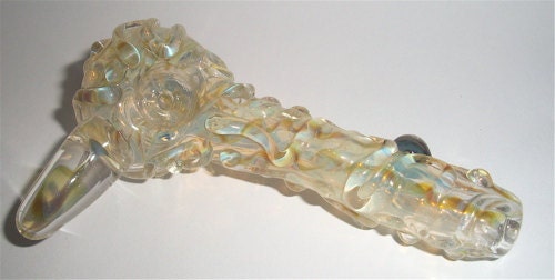 Glass Tobacco Pipe with Texture and Shroom Free Shipping