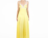 60s Nightgown Long Yellow Lace Medium