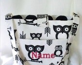 Purse, Tote Bag Fabric Handmade Tote Custom Embroidered with Monogram Owl Print - RidgeTopEmbroidery Purse, Tote Bag Fabric Handmade Tote Custom Embroidered with Monogram Owl Print - RidgeTopEmbroidery
