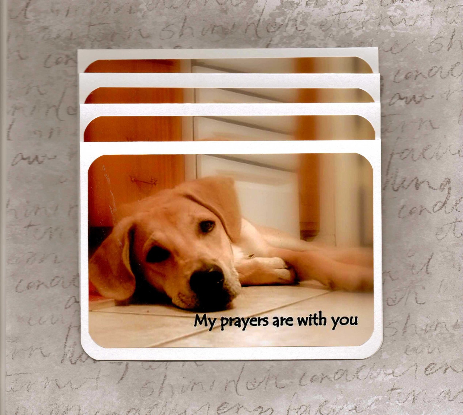 Sympathy Lab Puppy Handmade Greeting Card-My prayers are with you-Time of Loss-Set of 4