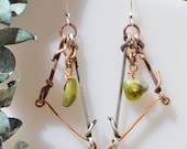 Metal Dangle Earrings - Fun and Bold - Green, Copper and Silver