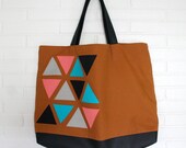 Triangle weekender bag. patterned over sized duffel, tote, or travel bag.
