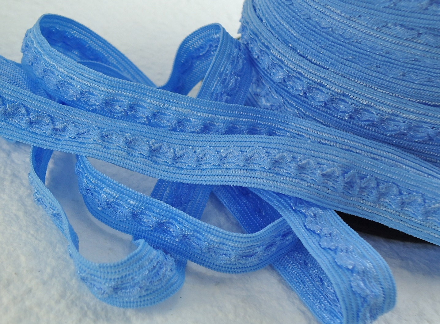 5yds Elastic Trim Fold Over HeadBands Ponytail 1/2 inch 13mm FOE Blue Stretch Trim