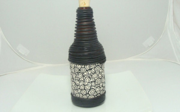 Black and White, Pucci Inspired Recycled Glass Bottle Upcycled Bottle,Graphic Print
