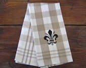 Fleur de Lis Taupe Check Farmhouse Towel