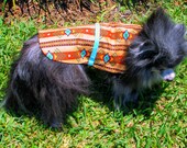 Cotton Dog Coat Navajo Print - Rust, Tan, Black & Turquoise with Trim