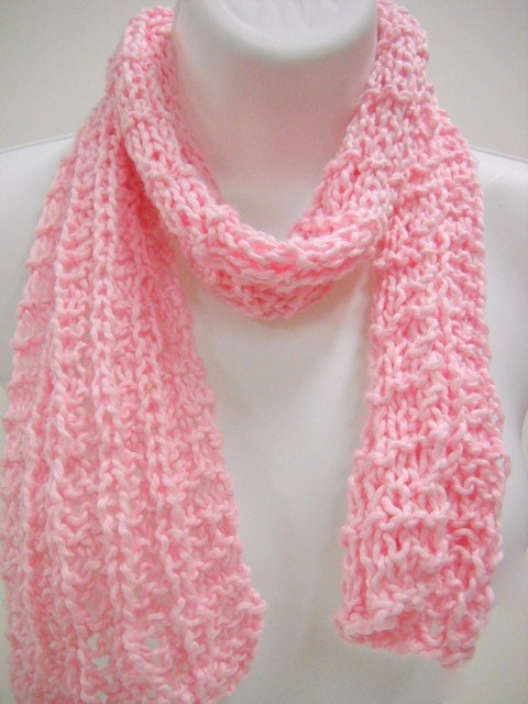 Handknit Pink Scarf, Lightweight Cotton/ Spring Fashion