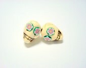 Green and Pink Flower Eyes in Small Day of The Dead Sugar Skull Beads-12mm