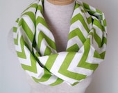 Chartreuse and White Chevron Infinity Skinny Scarf - MegansMenagerie