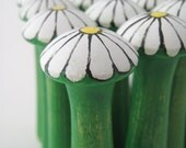 Wood Toy Bowling Game - White Daisy Flowers and Bee