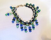 Bead Bracelet or Anklet- Chain maille, Blue, green, silver
