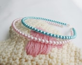 Bridesmaid Pearl Headband- Pink or Cyan Pearl Wedding Hair Piece/ Headband - Ready to Ship Bridal Accessories - MaryMadeAccessories