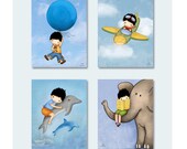 Boys art prints, blue nursery decor, children wall art , baby room art, kids pictures, elephant , books, dolphins, airplane, bunny