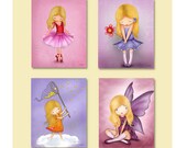 Girls room art prints, children wall art, baby nursery decor, pink, purple room decoration, kids poster , ballerina angel wall art
