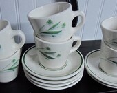 Vintage Best China - Homer Laughlin Cups and Saucers -Green Field Pattern