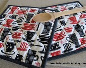 POT HOLDER Set, Hot Pads, red, white and black coffee cups - twistedsticks POT HOLDER Set, Hot Pads, red, white and black coffee cups - twistedsticks