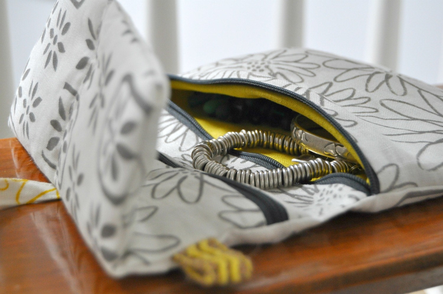 Grey Screen Printed Jewellery Pouch