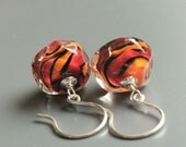 Lampwork Earrings -  Handmade Jewelry, Sterling Silver,  Glass Earrings, Orange, Bright, Lampwork Jewelry