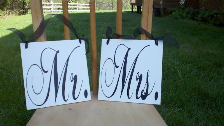 Wedding Signs, Mr & Mrs Chair Signs, Single Sided