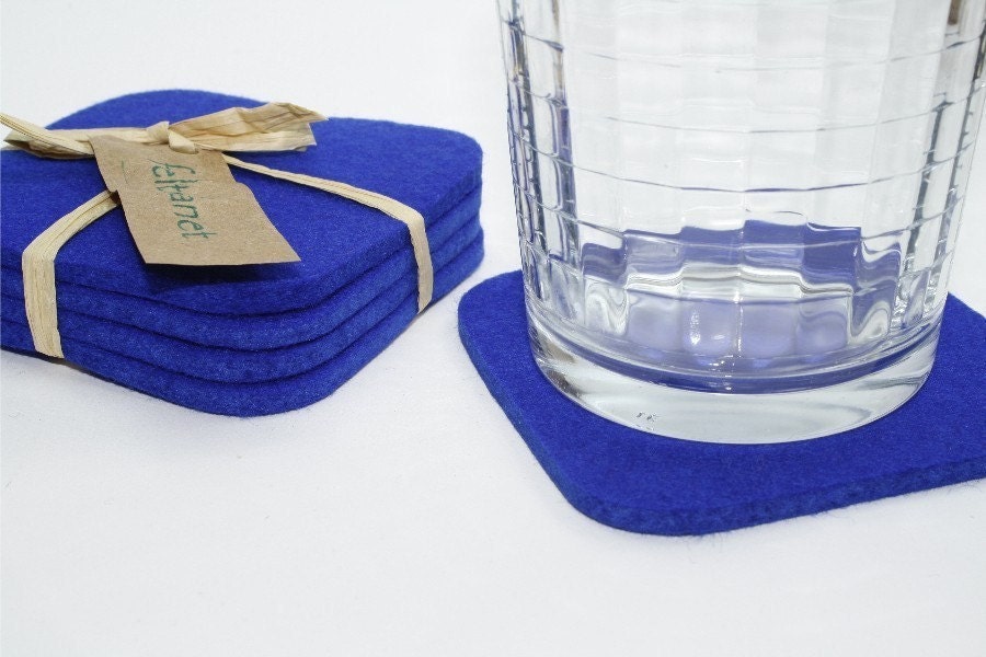 Felt Coasters in 5mm Thick Virgin Merino Wool Felt with rounded corners in Royal Blue