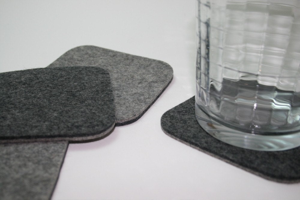 Felt Coasters in 5mm Thick Virgin Merino Wool Felt with rounded corners-Reversible Grey