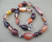Brown Rust Agate Bead Jewelry Set Necklace Earrings