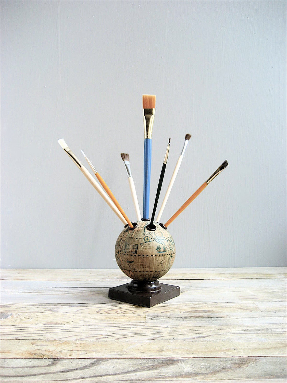 Vintage World Globe Pencil Holder
