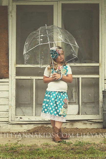 Custom Made Vintage Tea Rose Skirt, Collar and Posie set LillyAnnaKids Size 6t-10 girls