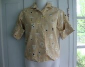 Vintage 1960s Cocktail Themed Print Blouse